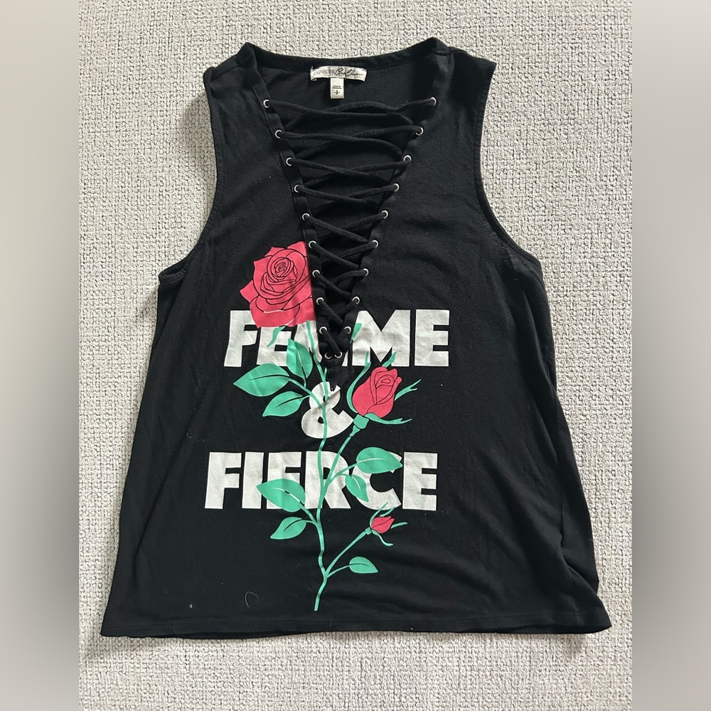 Express Black Lace-Up Graphic Tank Top Size Small